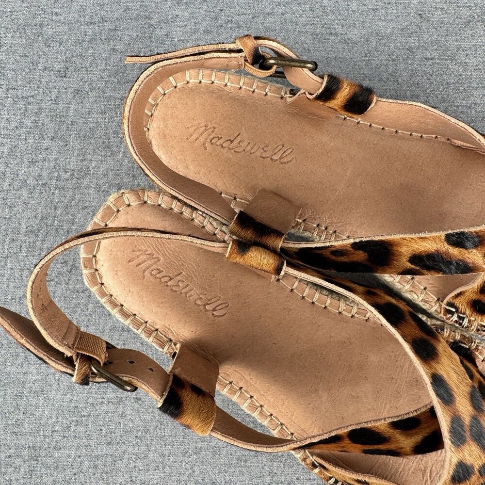 New‎ Madewell Sandals Womens 8.5 Brown Leather Animal Print Beachy Boho Resort - Picture 8 of 14